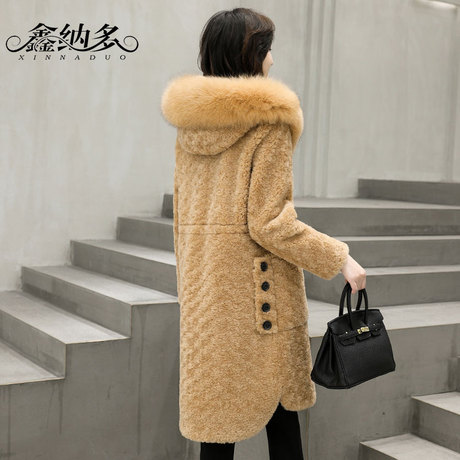 2018新款狐狸毛领羊剪绒大衣中长款复合皮毛一体皮草外套收腰女装商品大图