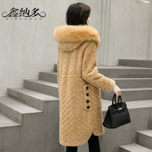 2018新款狐狸毛领羊剪绒大衣中长款复合皮毛一体皮草外套收腰女装图片