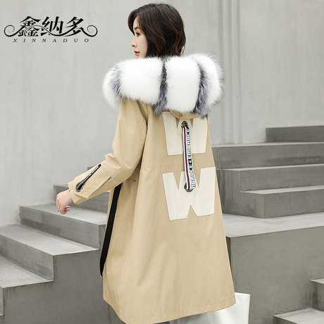 2018新款貉子毛领派克服大衣兔毛内胆海宁皮草外套韩版女装中长款商品大图
