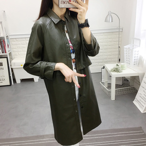 皮衣女中长款PU皮外套女冬装新款女装韩版长袖休闲百搭帅气皮风
