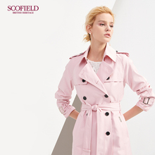 SCOFIELD女装2018春季中长款插肩袖方领修身风衣外套SFJT81103M图片