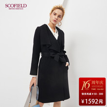 SCOFIELD女装2018年新款V领修身中长款毛呢大衣外套SFJW86C04L图片