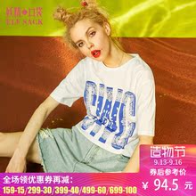 妖精的口袋Y夏装新款宽松字母印花纯棉bf风T恤女图片