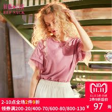 妖精的口袋旗舰店夏装2018新款chic上衣宽松圆领网纱短袖t恤女棉图片