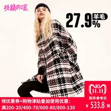 妖精的口袋秋装2018新款呢子大衣韩版宽松中长款千鸟格毛呢外套女图片