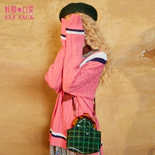 妖精的口袋旗舰店春秋装新款宽松撞色条纹套头大V领毛衣女739018图片