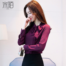 蝴蝶结雪纺衬衫女装秋款2018新款长袖打底衫秋季洋气小衫韩版上衣图片