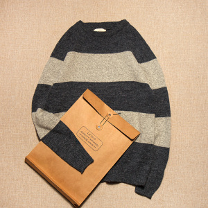 学院风条纹撞色拼接毛衣