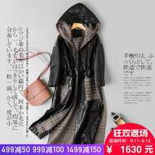 姣雅秋季连帽皮衣女装2018新款中长款绵羊皮真皮宽松韩版黑色外套图片