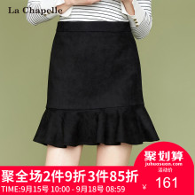 黑色半身裙鱼尾裙秋季2017冬装新款女韩版百搭荷叶下摆短裙包臀裙图片