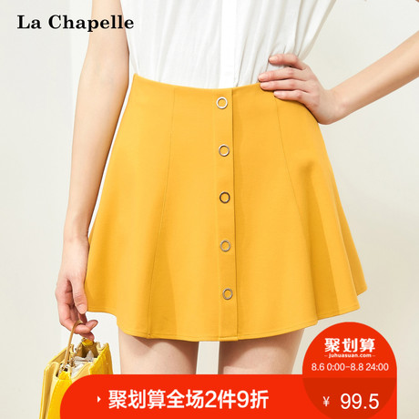 短裙女夏2018新款拉夏贝尔高腰单排扣日系甜美小清新a字裙半身裙商品大图