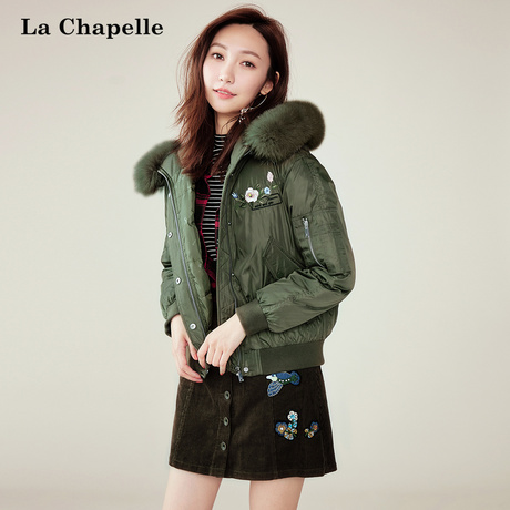 毛领羽绒服女士2018冬装新款韩版百搭军绿显瘦连帽轻薄羽绒衣外套商品大图