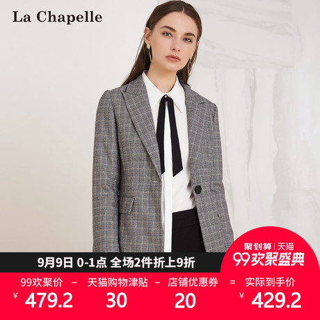 格子小西装女拉夏贝尔2018秋季新款春韩版宽松外衣休闲西服长外套商品大图