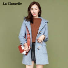 羊毛呢大衣外套中长款小个子2018秋冬季新款韩版牛角扣连帽呢子女图片