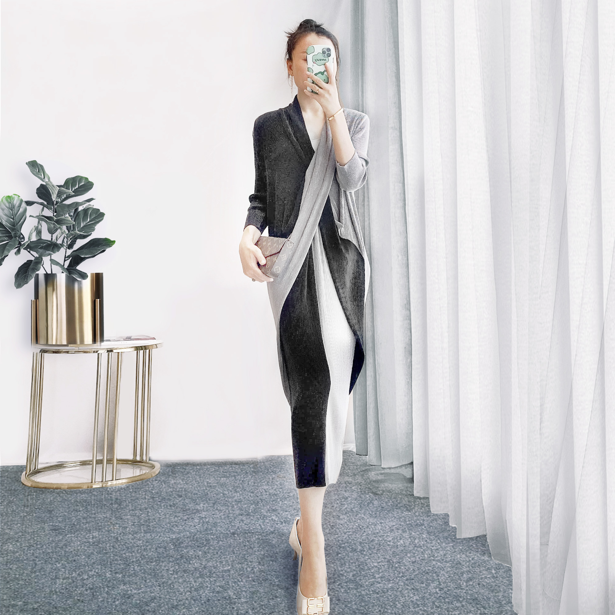 三宅褶皱优雅法式宽松大码显瘦减龄连衣裙