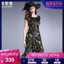 欧黎蔓重磅真丝拼接印花连衣裙女夏中长款中年妈妈宽松大码裙子图片