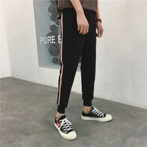 韩版潮流修身条纹休闲裤