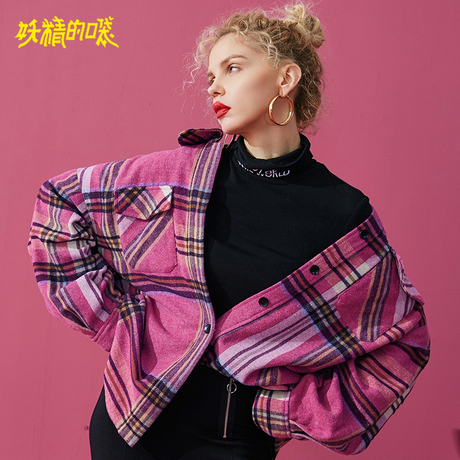 妖精的口袋红色格子短外套女韩版秋装2018新款宽松女生帅气上衣女商品大图