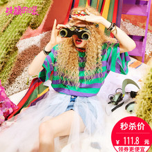 妖精的口袋旗舰店 夏装2018新款原宿时髦文艺宽松chic五分袖女t恤图片