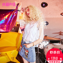 妖精的口袋夏装2018新款宽松镂空日系甜美chic两件套雪纺蕾丝衫女图片