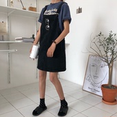 牛仔背带裙女学生连衣裙中裙 学院风减龄百搭宽松口袋无袖 夏装 韩版