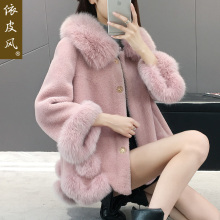 羊毛羊剪绒大衣女装海宁皮草皮毛2018冬装新款狐狸毛呢子短款外套图片