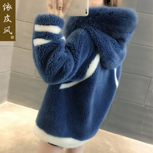 颗粒羊毛海宁皮草狐狸毛连帽2018冬新女装欧洲站复合皮毛外套大衣图片