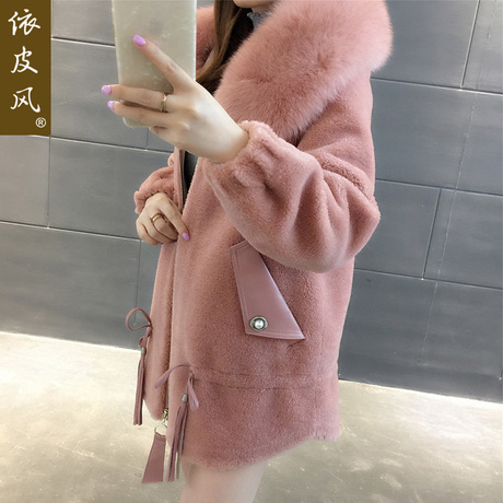 羊毛颗粒皮草狐狸毛2018秋冬女装新款复合皮毛一体大衣中长款外套商品大图