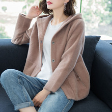 毛衣外套女装新款2018短款宽松百搭韩版秋冬天连帽仿水貂绒小开衫图片