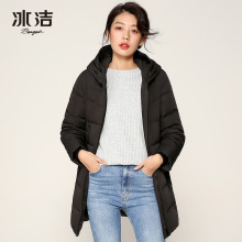 冰洁2018新品中长款冬款羽绒羽绒服女时尚连帽修身J80141006B图片