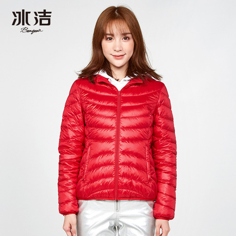 冰洁秋季时尚轻薄短款羽绒服女纯色修身反季羽绒外套J70130002商品大图