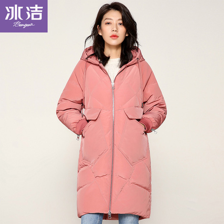 冰洁2018秋冬新款中长款羽绒服女休闲拉链保暖连帽外套J80143030商品大图