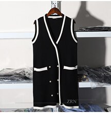 背心裙外套春 休闲百搭双排扣无袖 黑白撞色小香风针织马甲女 ZRN