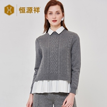 恒源祥女士半高圆领羊绒衫秋冬提花纯羊绒衫毛衣女套头打底针织衫图片
