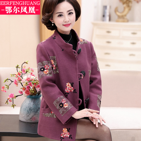 2018新款妈妈秋装毛呢外套长袖中老年女装春秋短款上衣40岁50中年商品大图