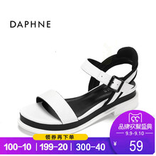 撞色舒适低跟女鞋 百搭一字扣带方跟凉鞋 达芙妮17欧美时尚 Daphne