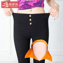 秋冬加绒加厚外穿打底裤中老年女装黑色小脚裤显瘦高腰妈妈棉裤子图片