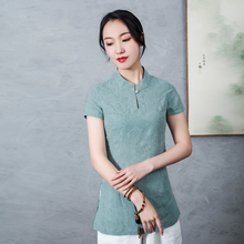 复古中国风唐装立领中式衬衫中式改良短袖旗袍上衣女禅茶服 夏图片
