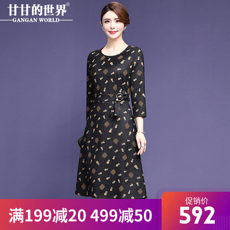 甘甘的世界秋装连衣裙女2018新款弹性大码俏皮印花中长款连衣裙女商品大图