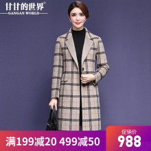 甘甘的世界2018秋冬新款毛呢外套修身显瘦中长款双面呢格子大衣女图片