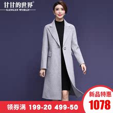 【全羊毛】甘甘的世界2018秋冬新款西装翻领混色双面呢大衣中长女图片
