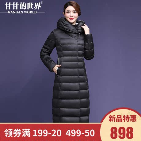 【90%白鸭绒】压褶时尚减龄面包领过膝长款羽绒服女甘甘的世界暖商品大图