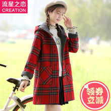 少女韩版格子秋季毛呢大衣新款学院风初中学生冬装呢子外套中长款图片