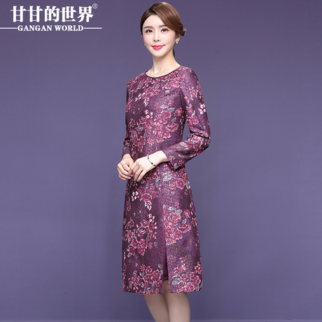 【印花蕾丝】2018秋冬装新款甘甘的世界长袖印花显瘦中长款连衣裙商品大图
