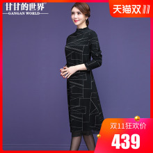 【几何印花】几何线条连衣裙冬装甘甘的世界2018新款冬季大码长款图片