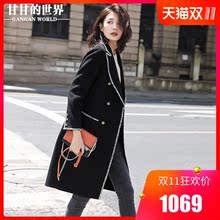 【全羊毛】甘甘的世界秋冬新款纯色修身西装领宽松大码双面呢大衣图片
