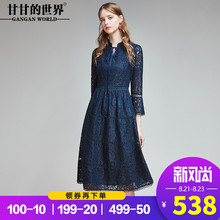 甘甘的世界重磅蕾丝连衣裙女2018秋装新款喇叭袖大码中年连衣裙图片