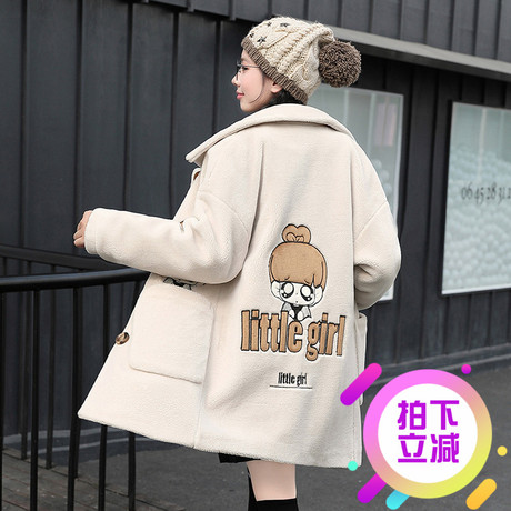 西子小荷羊剪绒大衣女新款2018中长款韩版显瘦少女冬装学生外套商品大图