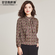 衬衫女甘甘的世界2018秋装新款印花T恤长袖T恤立领外穿小衫女图片
