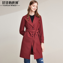 甘甘的世界2018秋季新款西装领风衣女系带收腰单排扣外套中长款图片